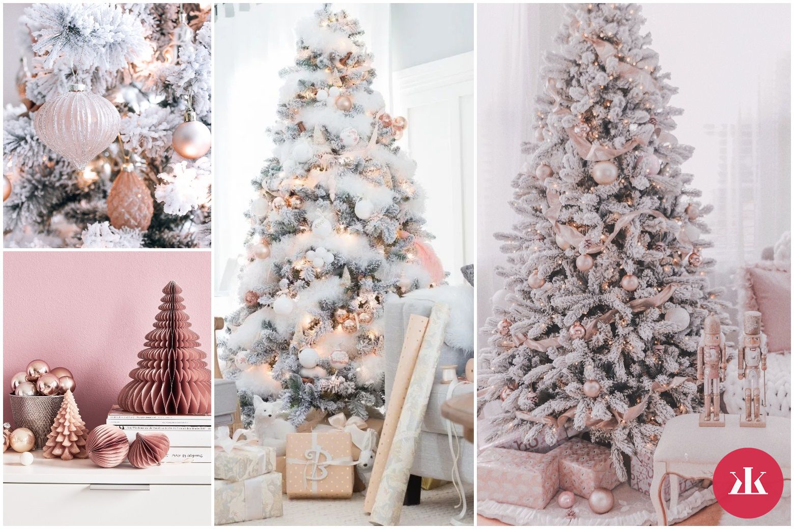 ružovo-biela kombinácia vianočných stromčekov