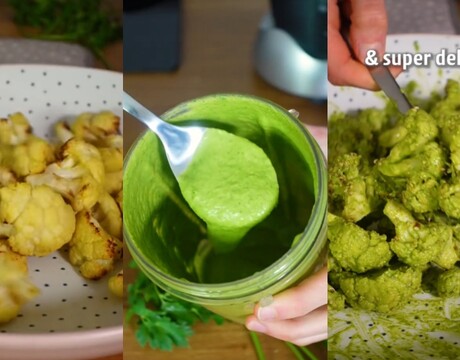 Pečený karfiol so zelenou omáčkou z petržlenu a tahini – chuť ťa prekvapí a dostane!